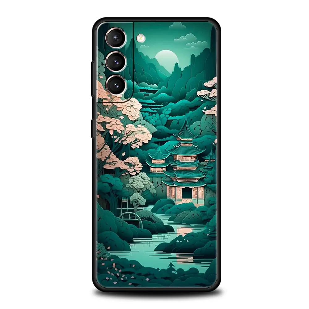 Japanese Landscape Phone Case For Samsung Galaxy S24 S23 S22 S20 Ultra S21 FE 5G S10 S9 Plus S10E S8 Soft Silicone Cover