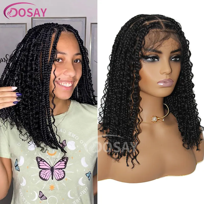 Synthetic Short Bob Box Braided Wigs For Black Women 12 Inch Cornrow Braids Wig African Bohemian Curly Short Boho Braiding Wigs