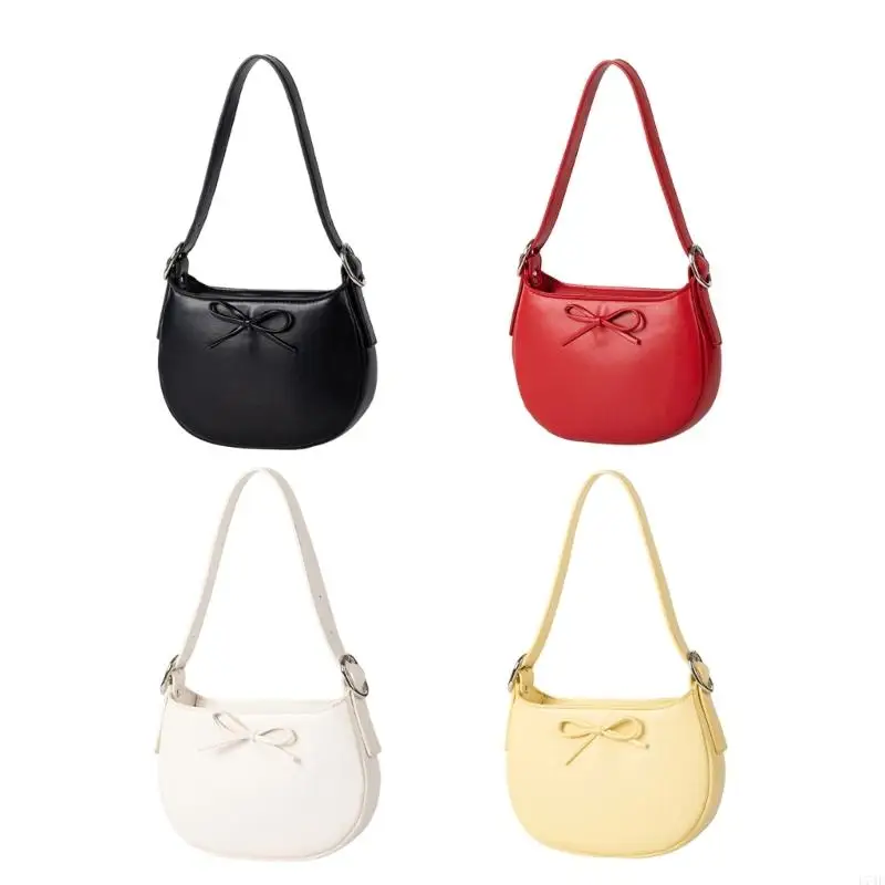 

L74F Korean Armpit Shoulder Bag with Bows Decors Elegant Underarm Purse Evening Bags Handag for Commuting and Leisure