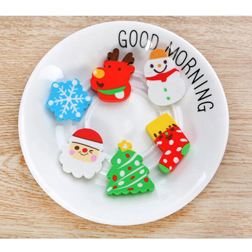 

6 Pcs Kids Gifts Christmas Eraser Erasers Novelty Toys Elk Cartoon Pencil for Student