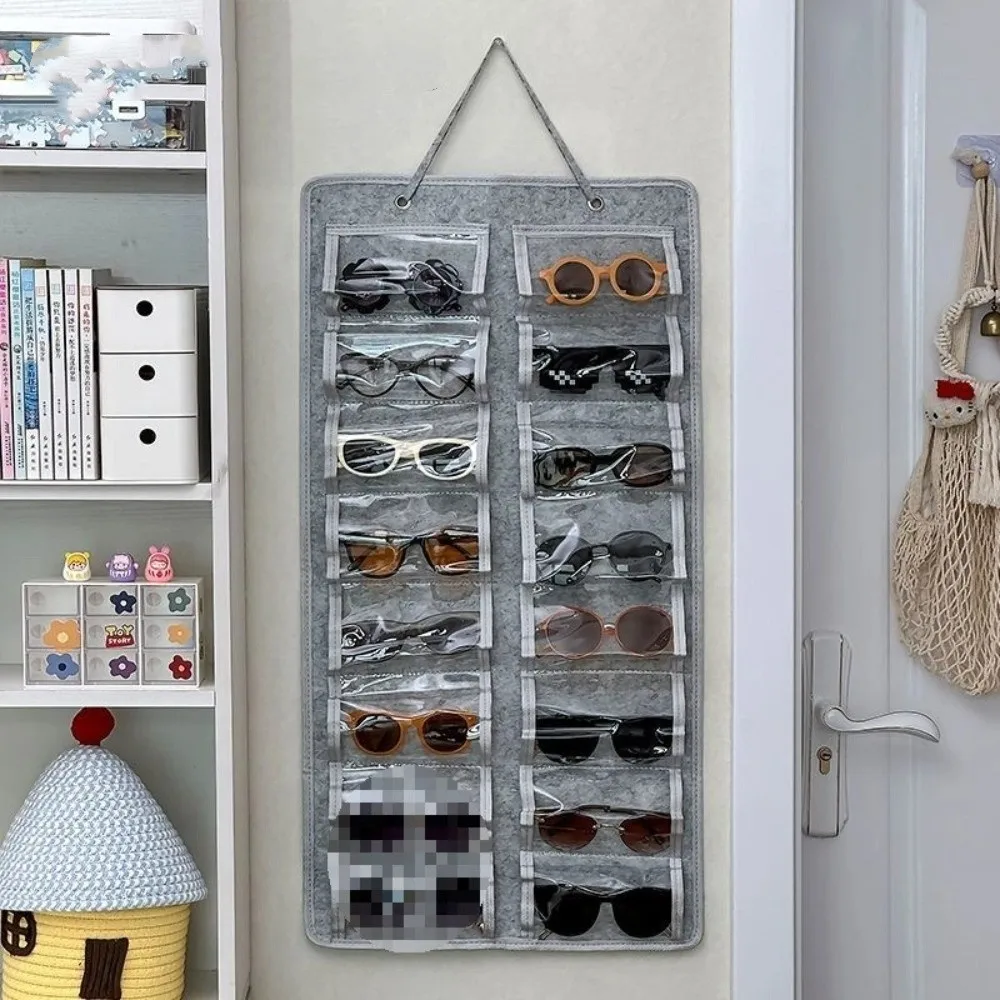 

16 Slots Eyeglasses Stand Holder Space Saving Dustproof Glasses Display Hanging Design Transparent Visible