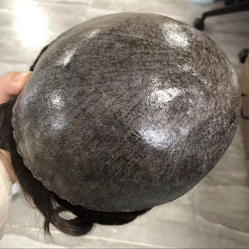 1B65 1B80 1B50 دائم 0.1 مللي متر رقيقة الجلد حقن نظام الذكور البشري الاصطناعية خصلات الشعر المستعار الرجال أرخص خط الشعر الطبيعي الشعر المستعار #3