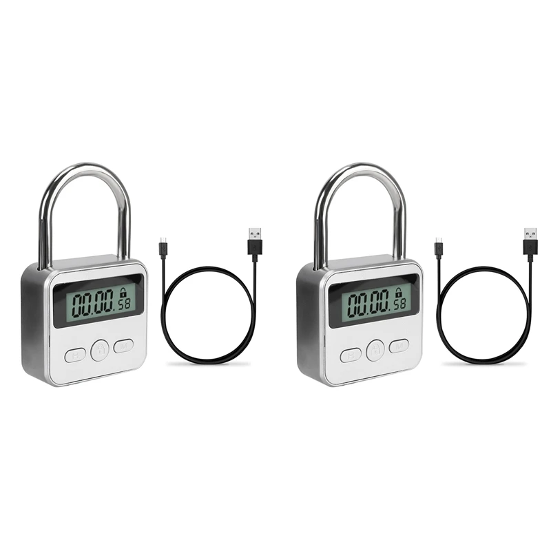 

Умный таймер с ЖК-дисплеем, электронный переключатель с USB-зарядкой, с замком времени, серебристый, 2 шт.