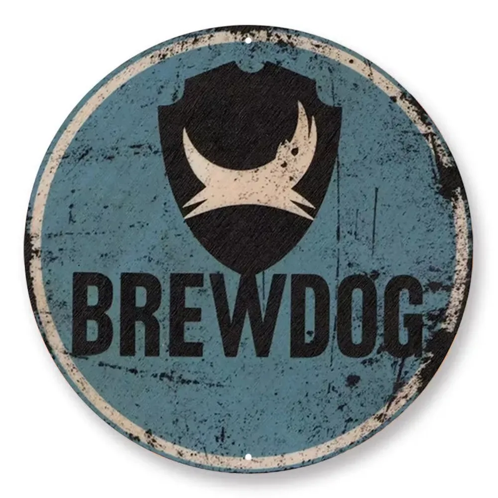 7,8" rundes Aluminiumschild „BrewDog“ – rustikale blaue Schild-Distressed-Kunst, Küstenhaus-Bar-Dekoration, ideales Geschenk für Bierliebhaber