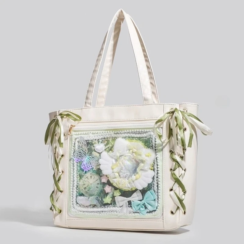 

Japanese Sweet Kawaii Shoulder Handbags Fashion Bandage Bow Girls Cute Ita Bag Transparent Y2k Aesthetic Tote Bags Women Trendy