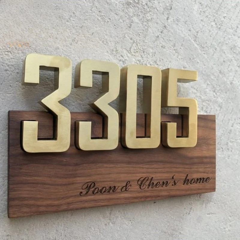 Custom modern nameplate signage house number apartment door panel wood grain office door sign 3D stainless steel letter signage