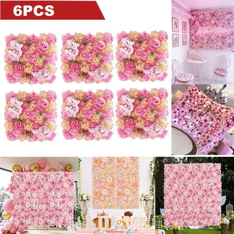 6pcs Artificial Flower Wall Wedding Backdrop Decor Peony Rose Fake Flowers Panels Hydrangea Home Wedding Party Decoration