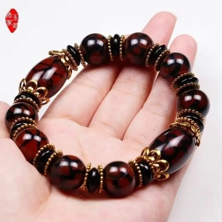 

Tibet Dzi Beads Bracelet Men Women Fine Jewelry Genuine Tibetan Buddhism Fengshui Agate Three Eyes Dzi Bead Bracelets Bangles
