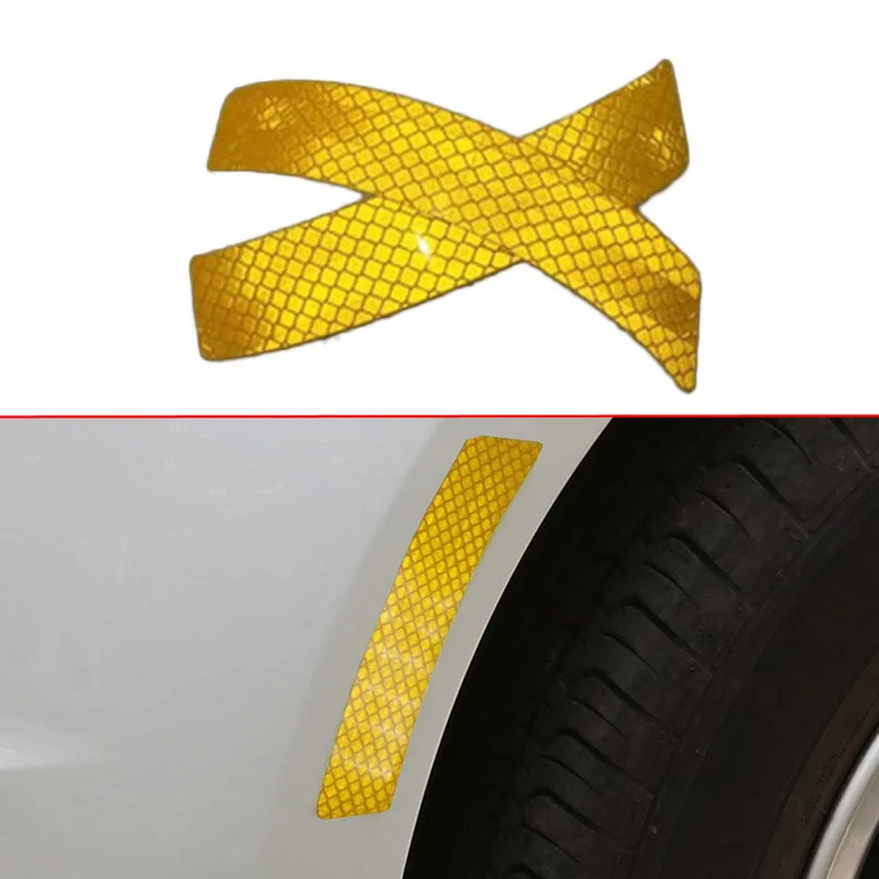 2pc Car Reflective Strip Night Anti-collision Stickers Auto Mudguards Bumper Alert Decal White Red Orange Yellow Car Accessories