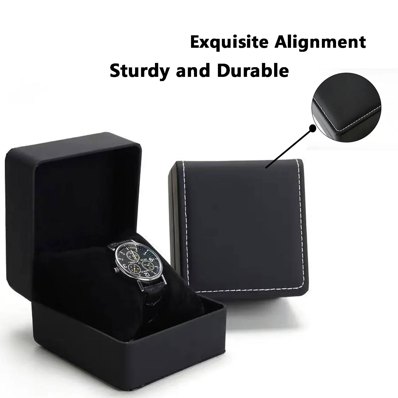 Black Single Watch Gift Box with Pillow PU Leather Wristwatch Display Case Organizer for Men Clamshell PU Leather Watch Cover
