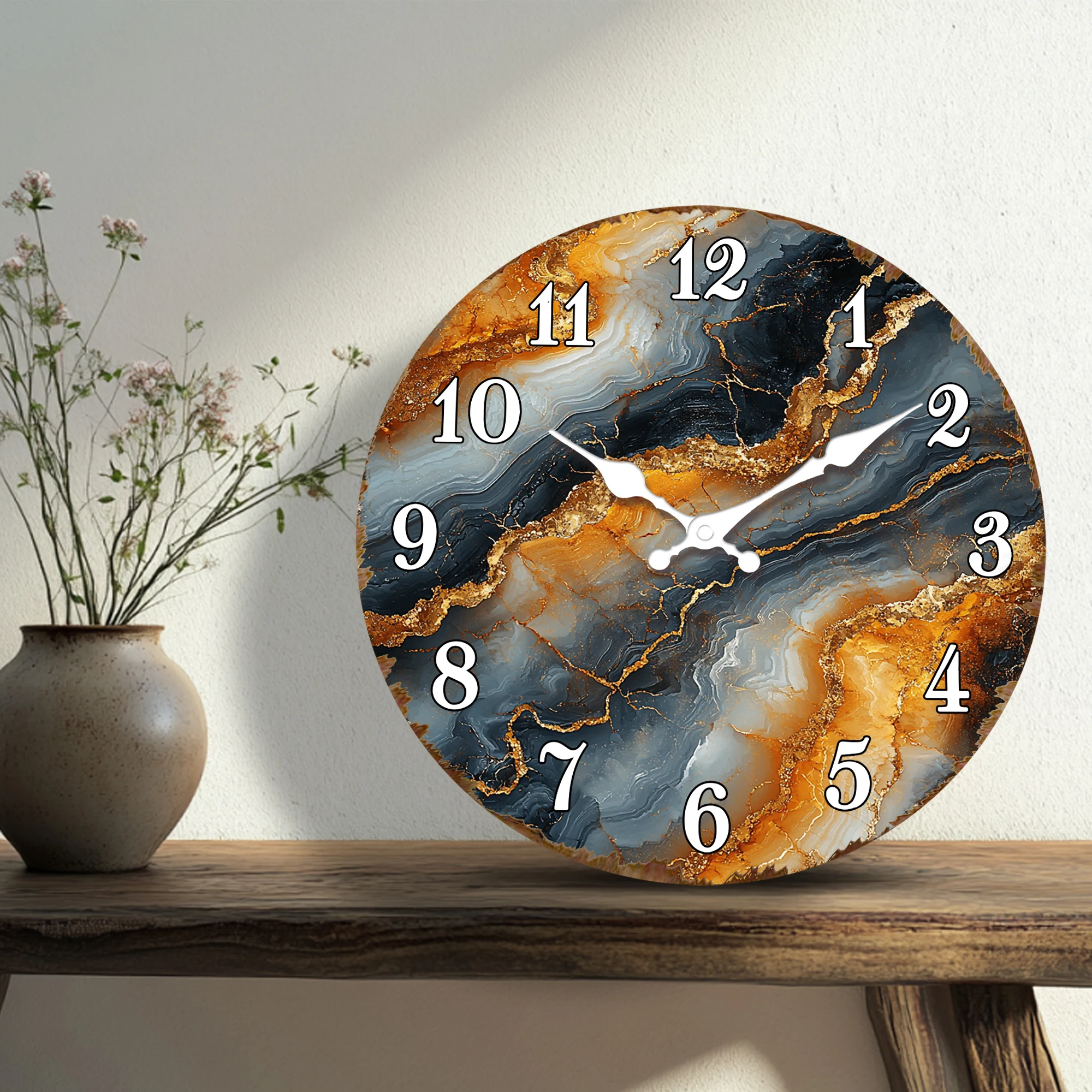 Marble Pattern Luxury Round Wall Clock: Elegant Home Decor for Sophisticated Living Spaces and Offices