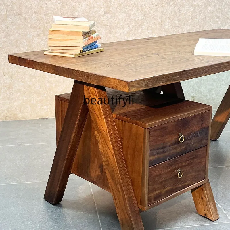 Unilateral desk Solid wood desk Chair combination Study computer work desk