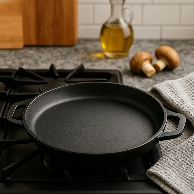 Heavy-Duty Cast Iron Fry Pan with Non-Stick Surface, Ideal for Pancakes, Eggs, Steaks & Veggies Indoors or Outdoors