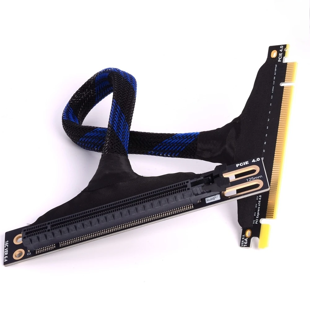 PCIE 4.0 X16 External Graphics Card Soft Bend Silver-Plated Wire PCI-E 16x Gen4 90 Degree Angled AI Server GPU Video Card 32GB\S