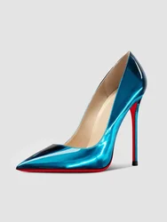 2024 New 12cm Black Ultra High Heels Women's Chop Men's Thin Heels Flirting on Bed Large Sexy Pointed Red Sole Single Shoes