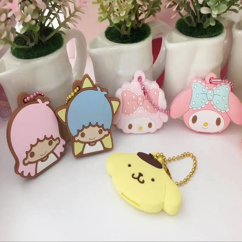 2pcs/set Kawaii Sanrio My Melody HelloKitty Silicone Key Cover Keychain Control Dust Cartoon Keyrings Child Gift