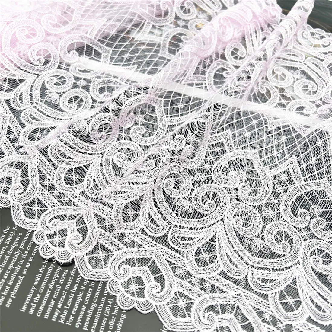 3y/lot Width 31cm Pink Embroidery Lace Trim No-Elastic Skirt Hem Clothes Sewing Material DIY Apparel Dress Fabric Wedding