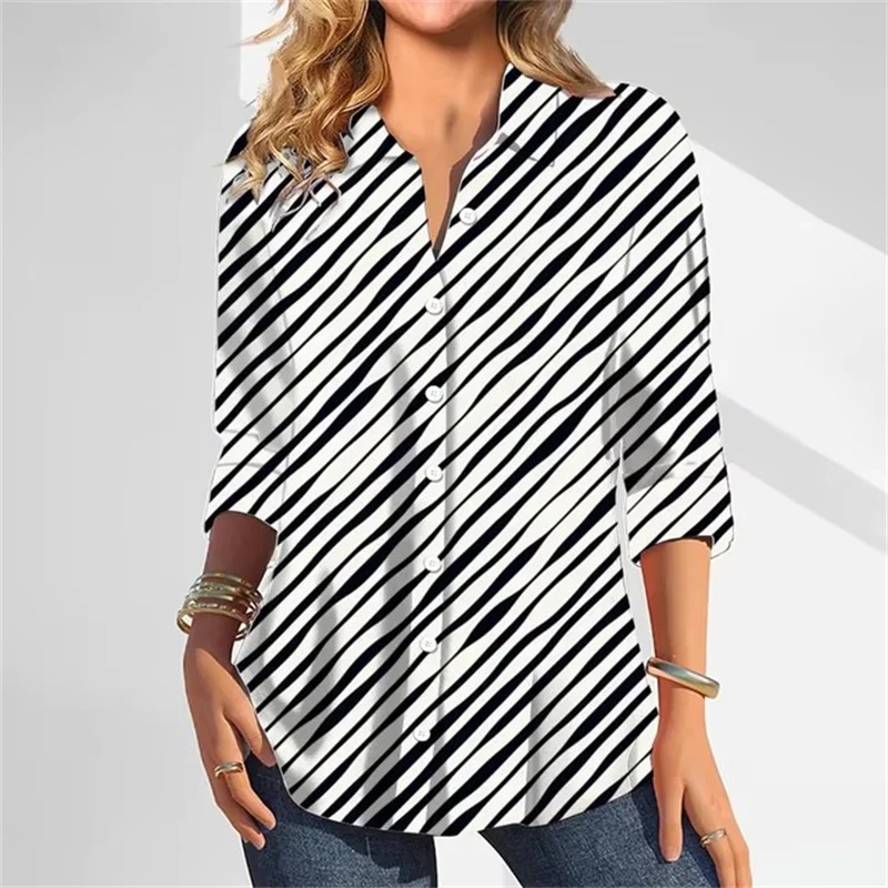 Women's Shirt Elegant Fashion Long Sleeved Personalized Trendy Style Printed Pattern Lapel Button Up Shirt Tops For Women Blouse