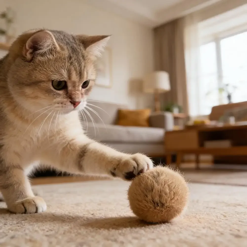 

Natural Rabbit Fur Ball Cat Toy - Interactive Hunting Toy For Cats - Boredom Relief & Enrichment Pet Scent Sniffing Fur Ball Toy