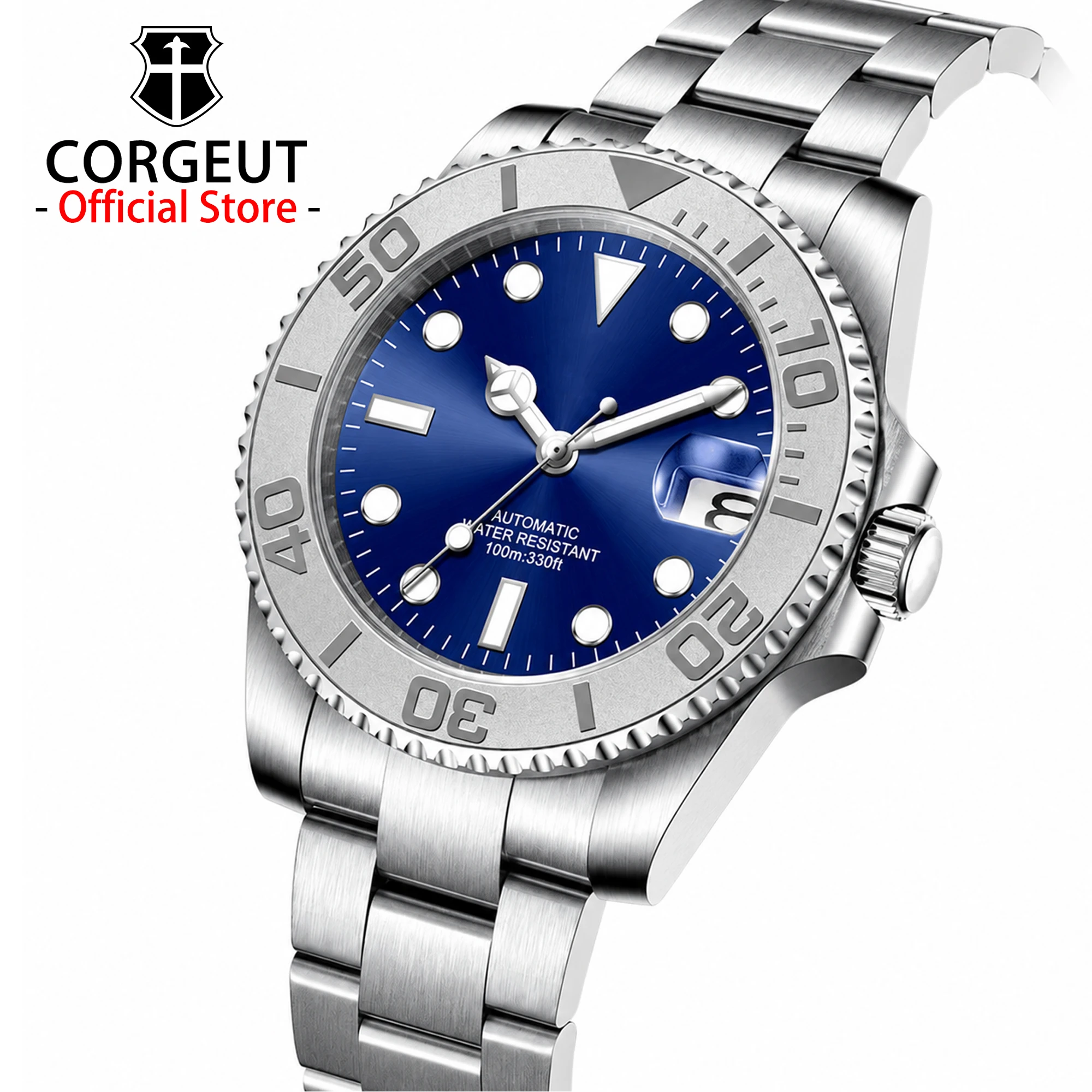 CORGEUT OFFICIAL 40 mm mechanische Uhren, PT5000-Armbanduhr mit automatischem Uhrwerk, gewölbtes Saphirglas, BGW9, superleuchtende Uhren