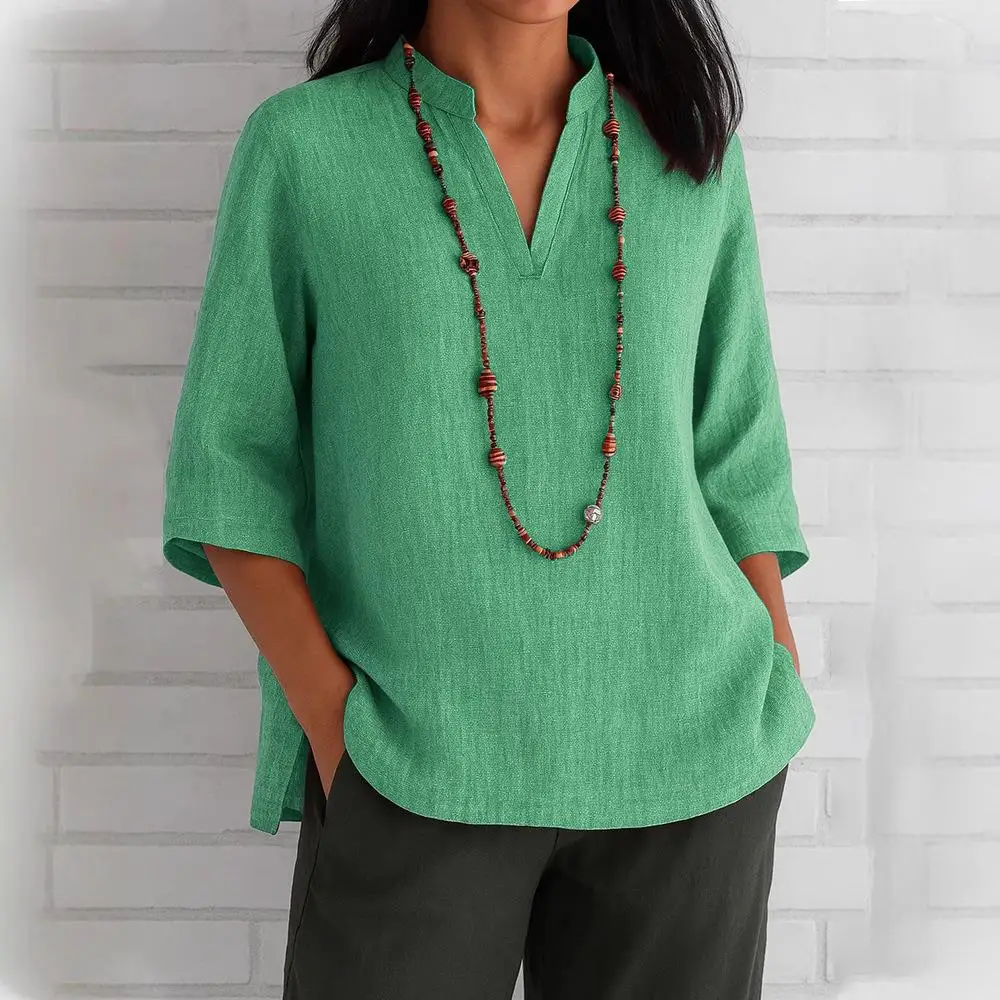 ياقة نسائية سبعة أرباع Sved قطن كتان irt Commute Sle فضفاض مناسب نسيج البوليستر سبعة Sve ربيع طويل irt #2