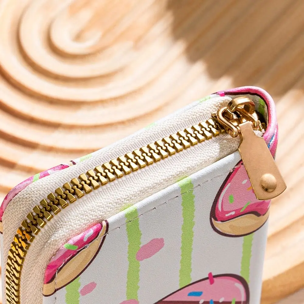 Simple Cartoon Leather Card Holder Multi-card Donuts Coin Purse Wallet Change Purse Card Bag Ladies