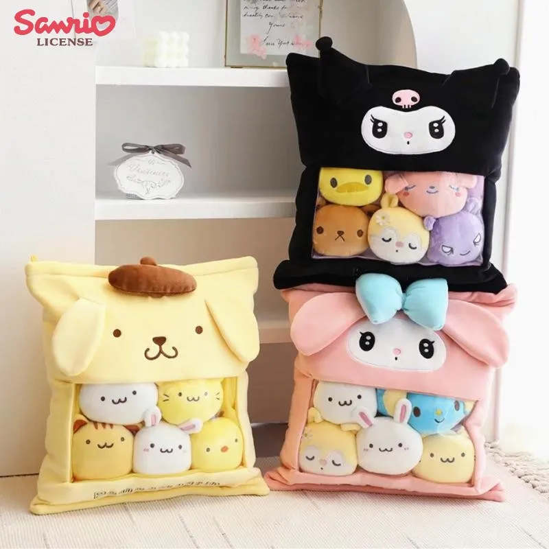 Sanrio Cartoon Kawaii My Melody Pompompurin Kuromi Balls Pudding Candy Home Decorations Plush Stuffed Mini Doll Of Cutel Pillow