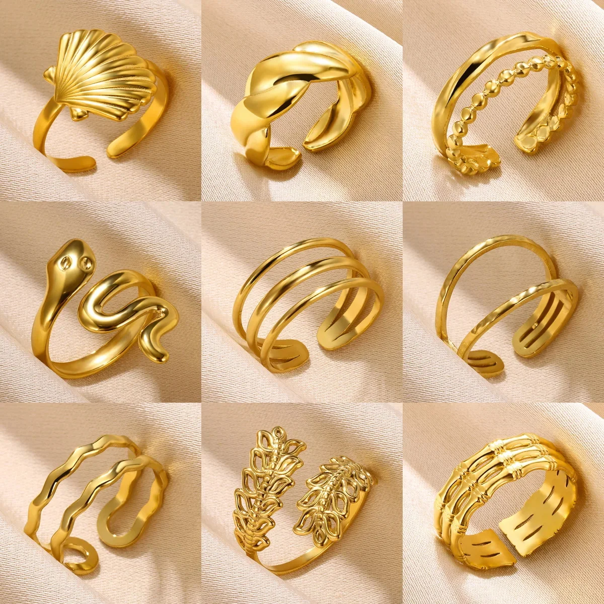 Gold Color Snake Sun Rings for Women Stainless Steel Seashell Women\'s Ring Female Male Luxury Quality Jewelry anillos mujer