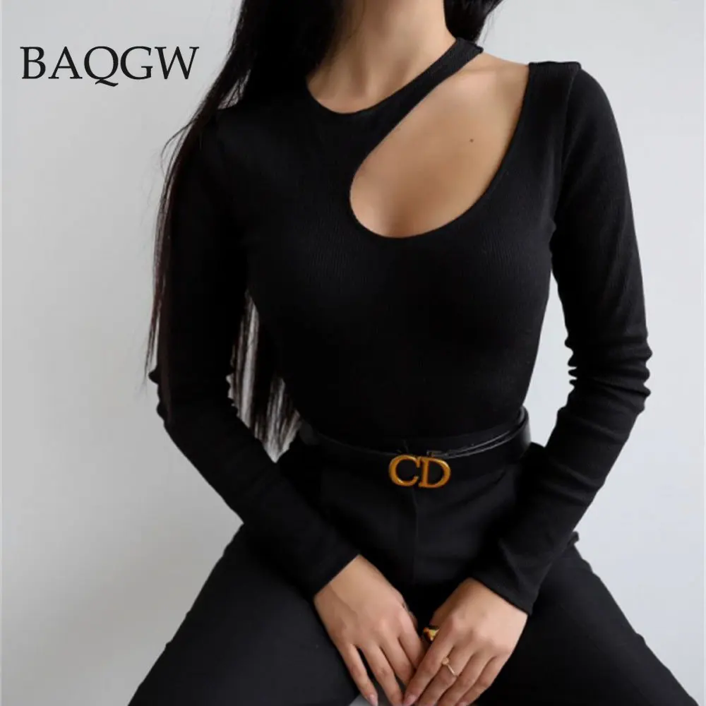 Ribber Knitted Long Sleeve Rompers Sexy Cut Out Bodysuit Women Solid Autumn Basic Bodycon Skinny Body Tops Casual Slim Overalls