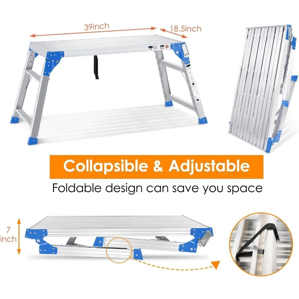 Adjustable Work Platform Support 330 lbs Height 24 to 35 inches Portable Aluminum Step Stool Folding Ladder Non Slip