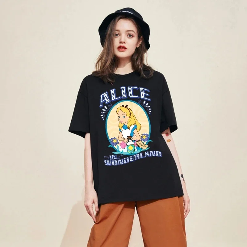 2023 New Women T-shirt Disney Dark Princess Short Sleeve T Shirt Disney Bad Girl Graphic Tees Cartoon Anime Y2k Clothes Tops