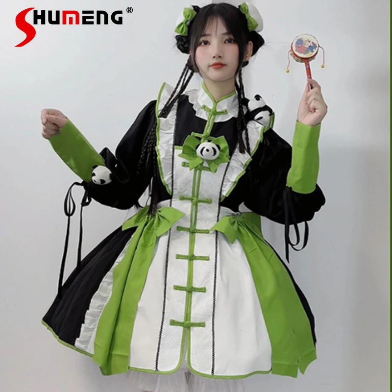 

Chinese Style Lolita Maid Dresses Set Rojita Light Dress Cute Girl Green Halloween Knee Length Slim Fit Japanese Vestidos Mujer