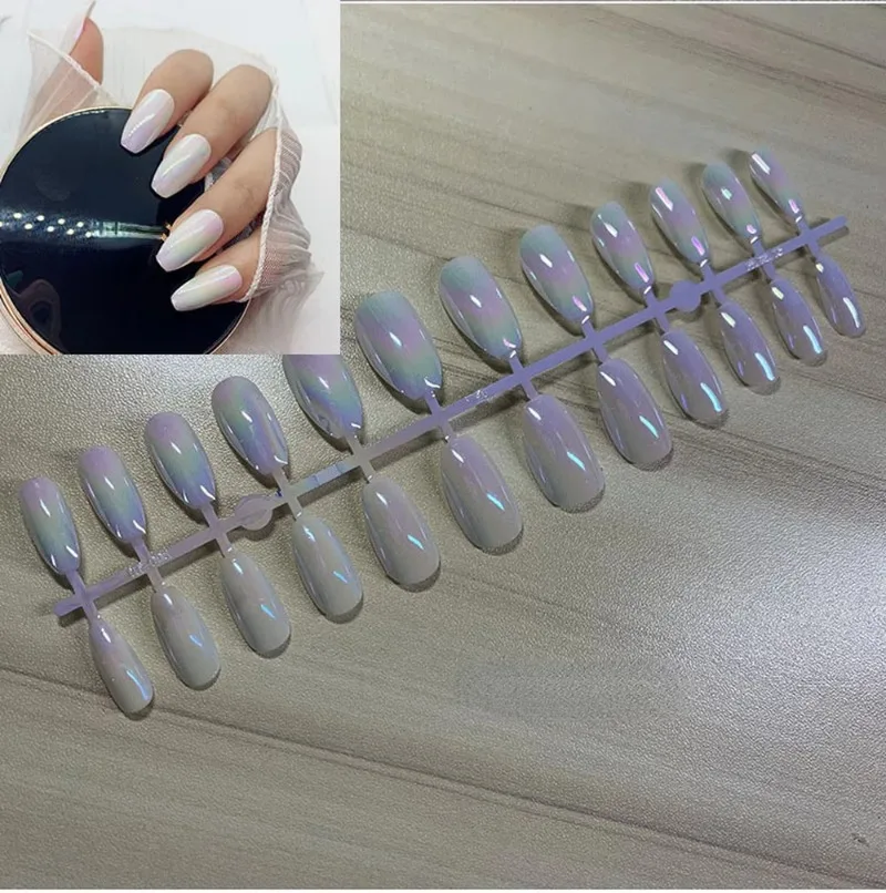 

24Pcs/Strips Aurora Full Cover Artificial Fake Nails Art Removable Wearing False Nails Women Girls Press on Nail Tips Decoration