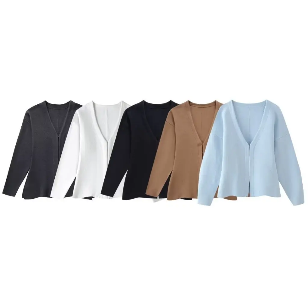 Dames V-hals Gebreid Vest Europese Amerikaanse Stijl Effen Kleur Losse Mouw Lente Zomer Nieuwe Collectie 5536160