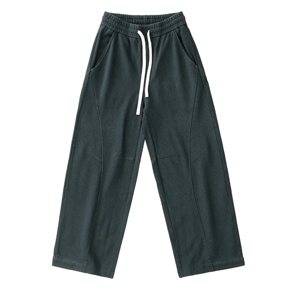 

Autumn Winter American Retro Heavyweight Sweatpants Men's 100% Cotton Washed Loose Straight Elastic Waist Casual Wide Leg Pants