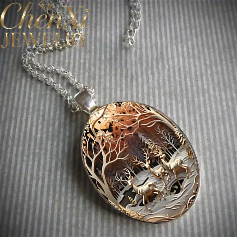 High-End Deer In The Forest Design Oval Glass Alloy Pendant Luxury Quality Fashion Fine Jewelry Exquisite Elegant Charms Popula