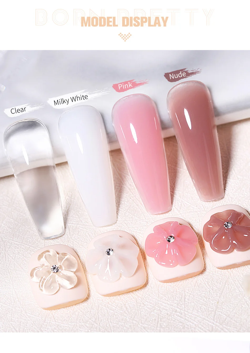 BORN PRETTY 15 ml Antihaft-Handverlängerungs-Gel-Nagellack, Schnitzerei, Blume, Nagelkunst, formend, solider Acryl-Nagelgel-Lack – Detail 4