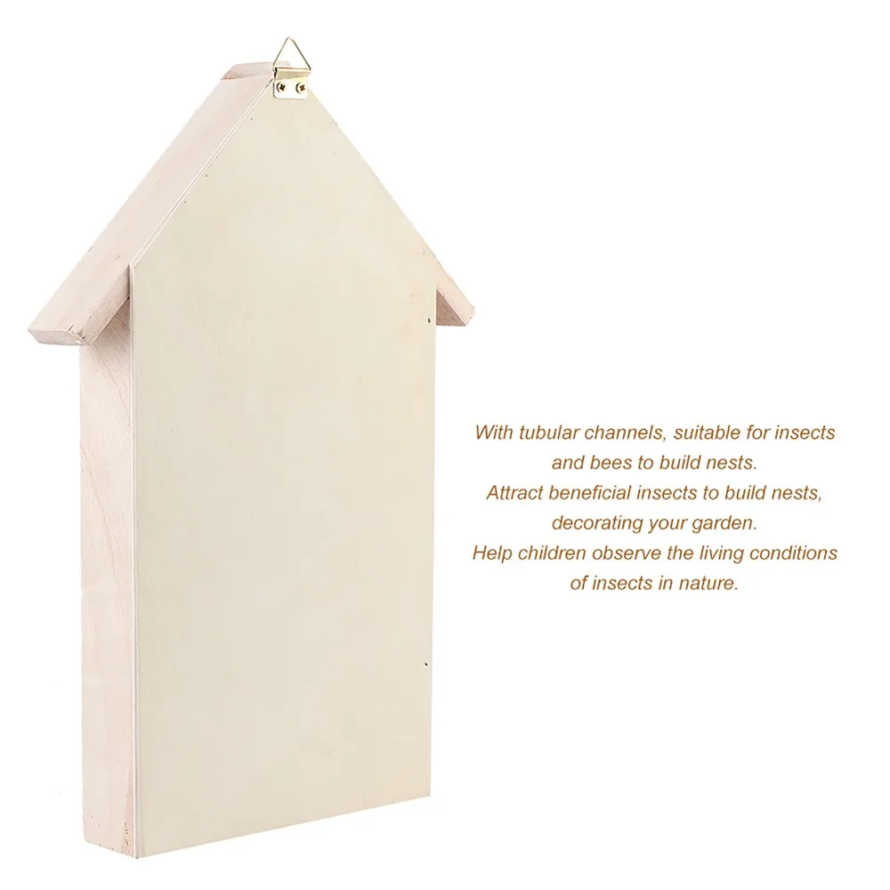 Candlenut Wood Wooden Small Garden Fauna House Unique Appearance Tubular Channels Bee House Non-Toxic Durable Insect Bee House