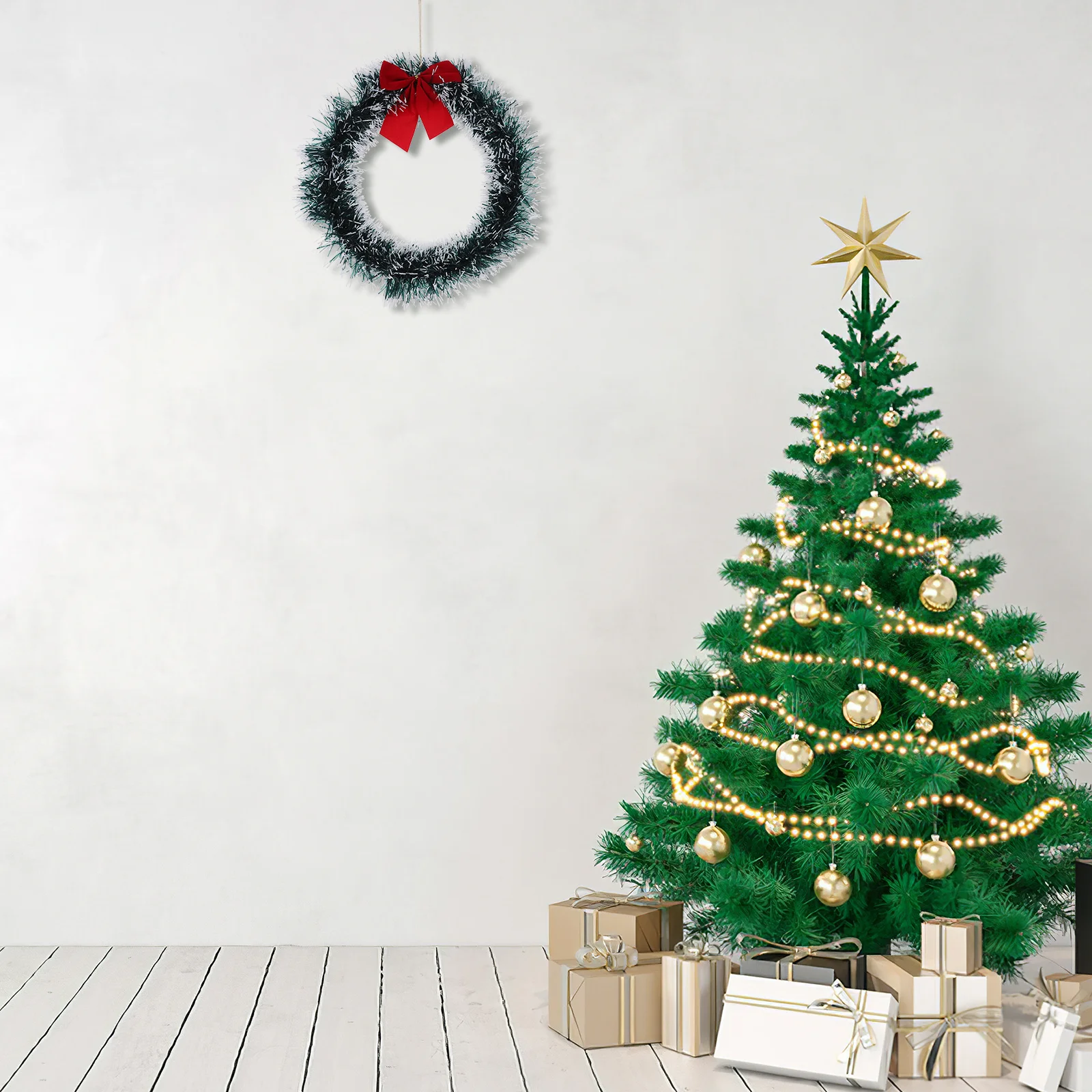 

Christmas Bowknot Green Wreath White Brim Lightweight Hanging Decoration Indoor Festival Party Ornaments Decoration