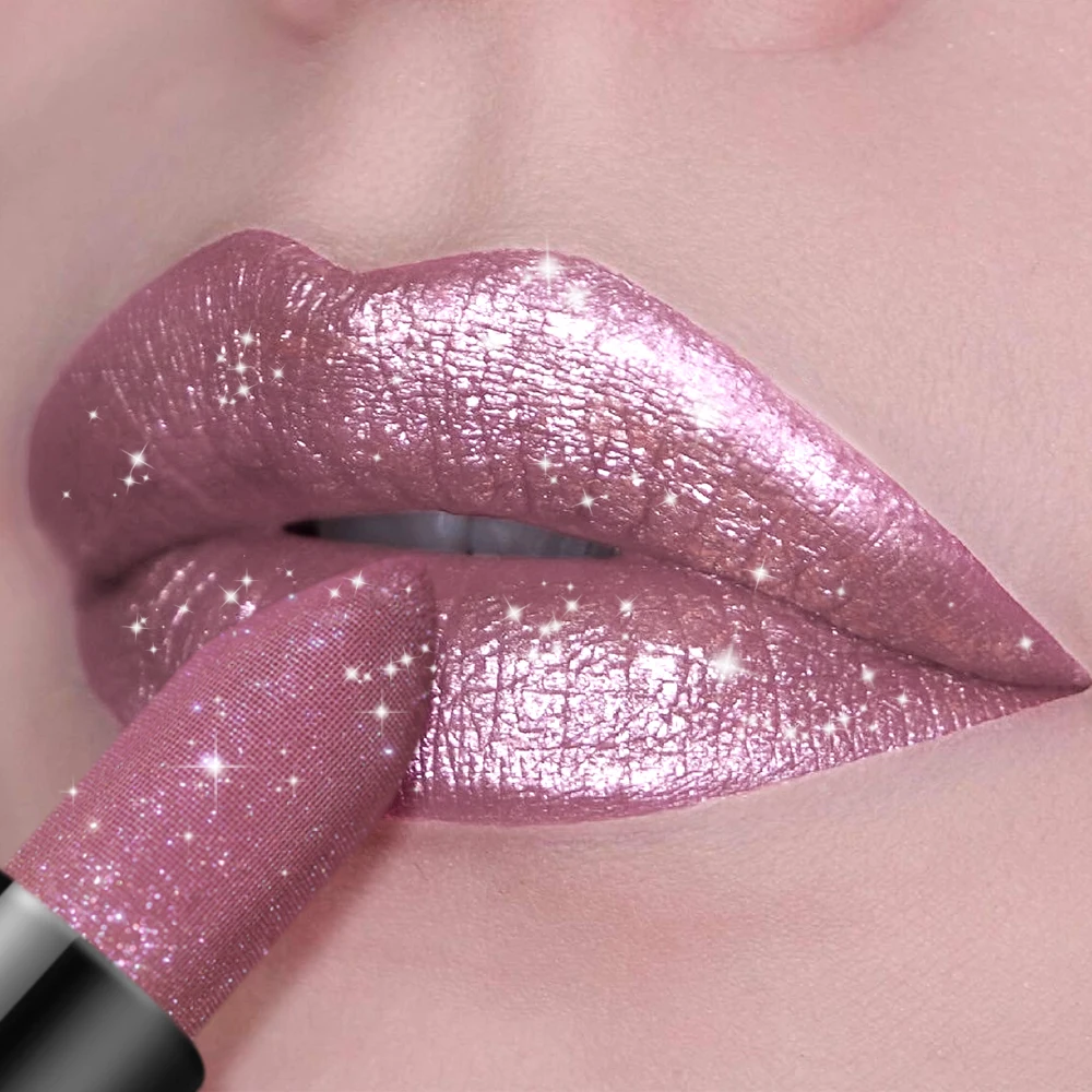 1 PC グリッターリップスティック、プレス可能な真珠光沢のあるリップスティックは、砕かれたダイヤモンド粒子のように非常に光沢があり、滑らかで長持ちします。