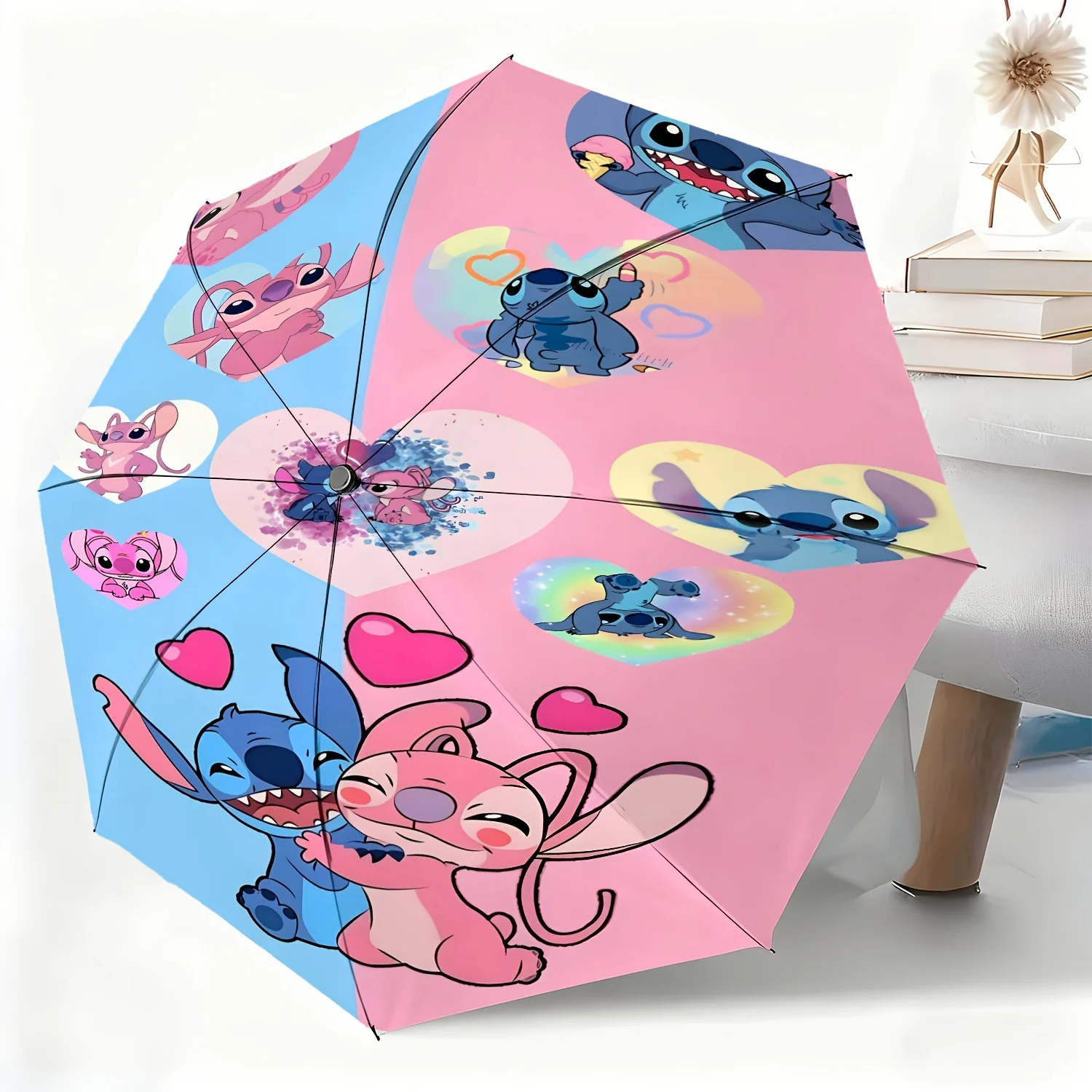 

1pc Umbrella Stitch Angel Cartoon Design Fully Automatic Umbrella, Suitable for All Occasions As a Sun And Rain Umbrella, Port