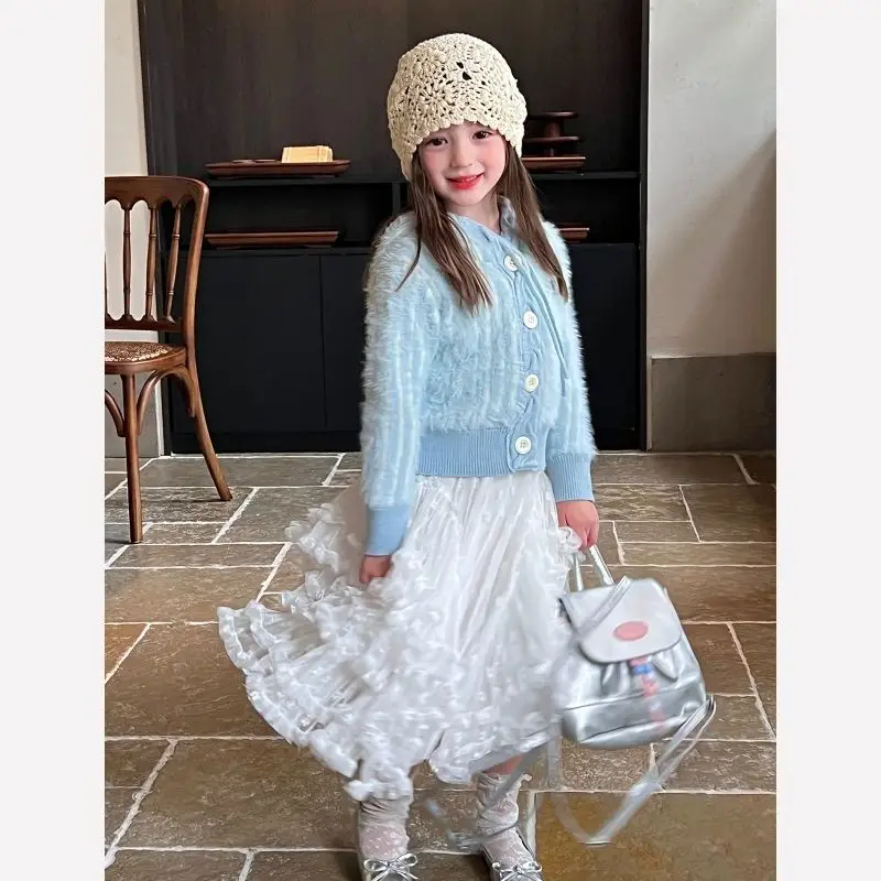 Kids Girl Elegant Breathable and Comfortable Tulle Skirt, White Floral Lace Tiered Ruffle Skirt, Flowy Princess A-Line Skirt