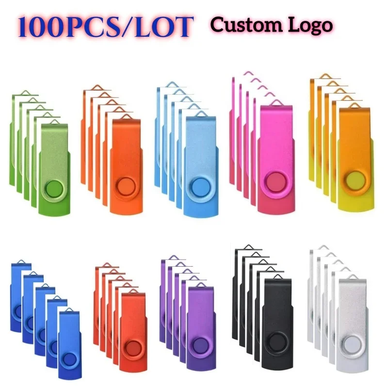 USB 2.0 Flash Drive com Logotipo Personalizado Gratuito, Metal Pendrive, Memory Stick, 512MB, 4GB, 16GB, 64GB, 100PCs por lote, Preço de Fábrica