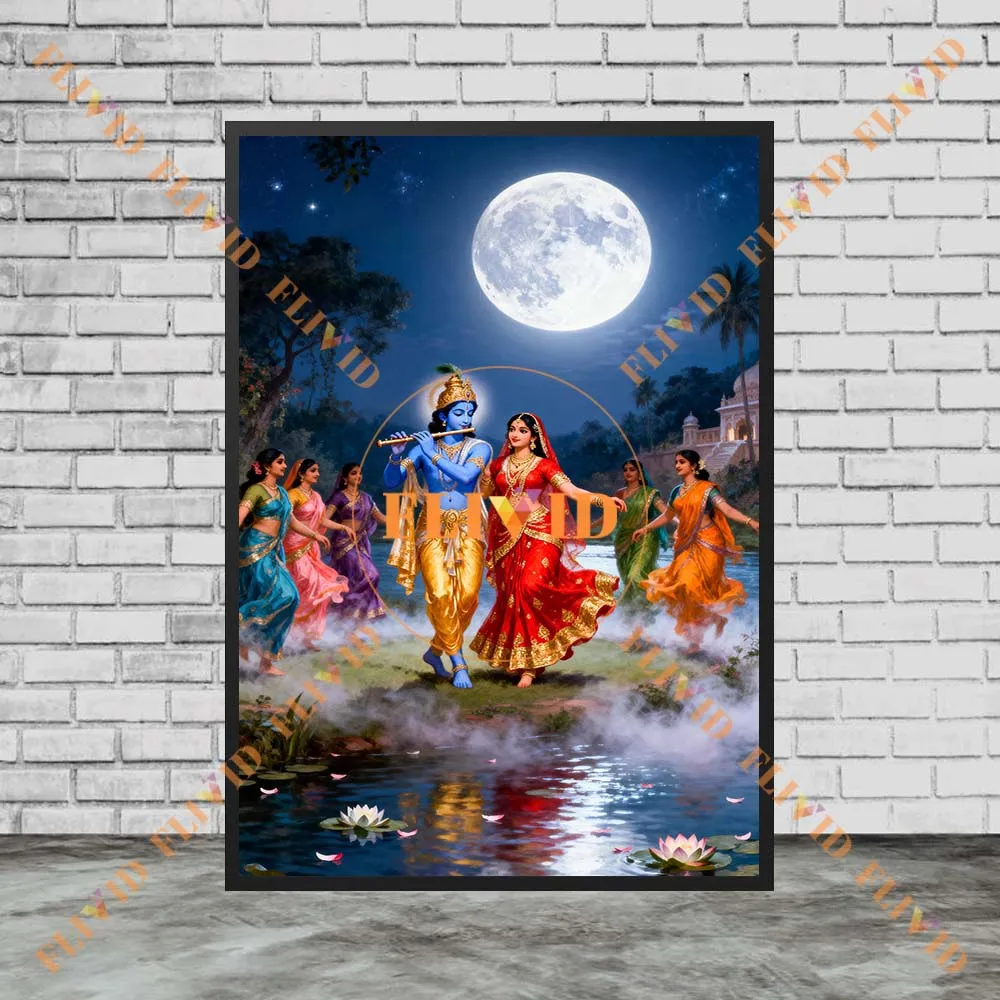 الآلهة الهندوسية كريشنا راثة ليلى المشارك الدين جدار صور للكنيسة ديكور المنزل الرسم على لوحات القماش الجدارية غير المؤطرة