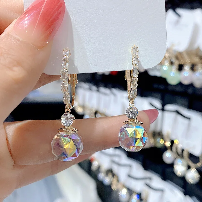 Shiny Crystal Ball Earrings For Women Korean Style Simple New Fashion Jewelry Party Accessories