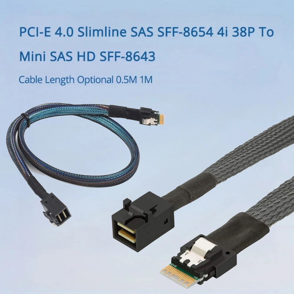 

PCI-E 4.0 Slimline SAS SFF-8654 4i 38P Host To Mini SAS HD SFF-8643 Target Cable DATA Cable Slim Line Hard Disk Server 0.5M 1M