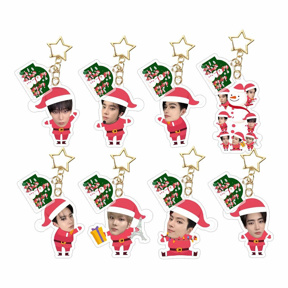 Kpop Jungwon Sunoo Christmas Acrylic Keyring Kawaii Profile Photo Print Keychains Heeseung Jake Bag Key Pendant Fans Decor Gifts