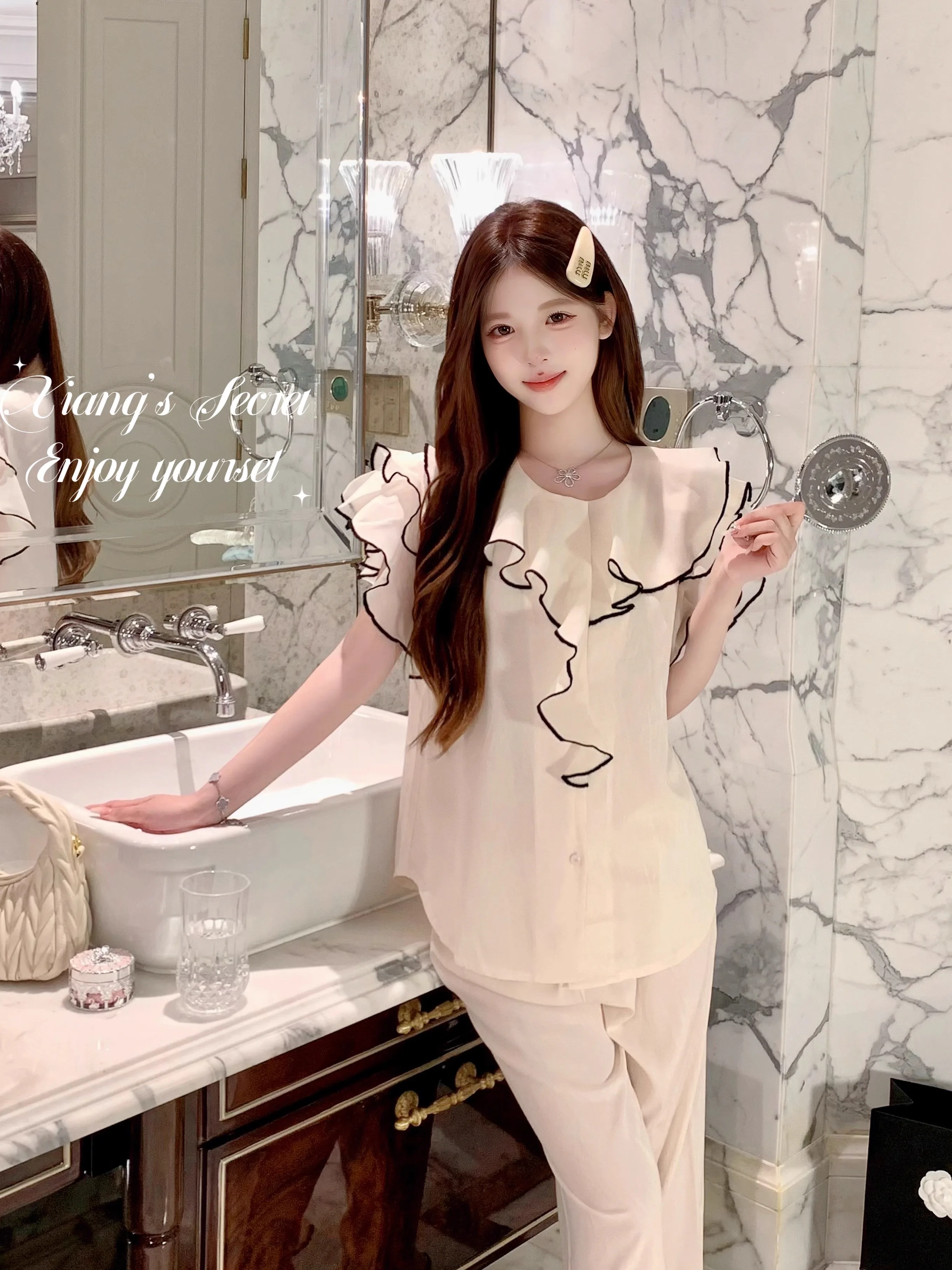 Japanese Original High-end Chiffon Ruffle Edge Pajamas Sweet Girl 2025 Summer Casual and Comfortable Loungewear