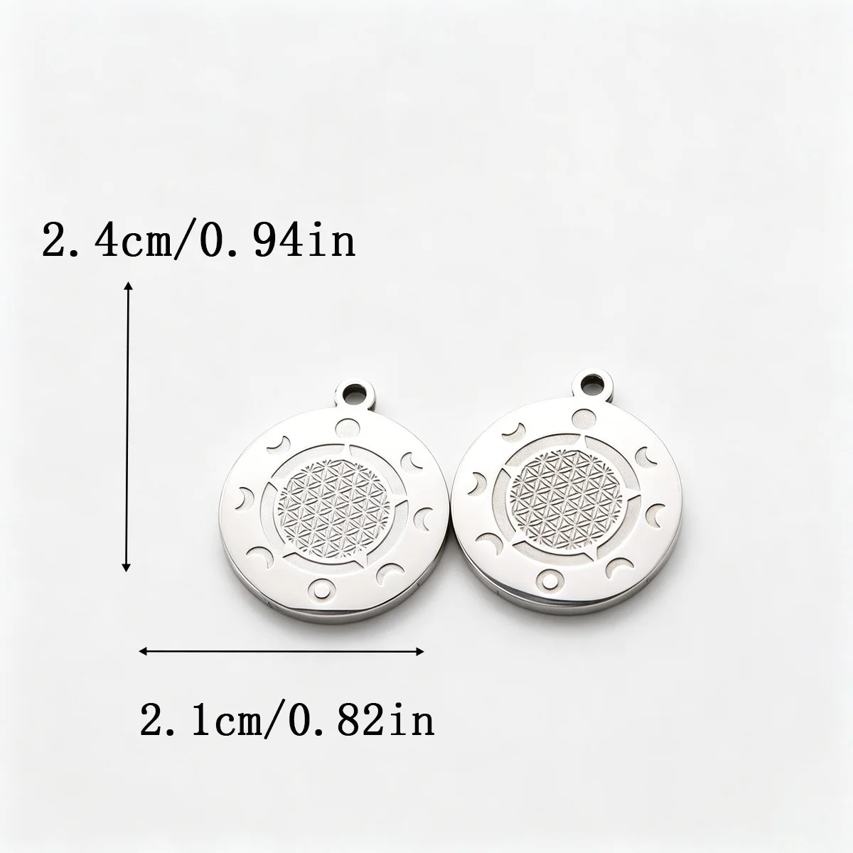 2pcs Stainless Steel Moon Phase Flower of Life Charm Sacred Round Pendant DIY Necklace Bracelet Wicca Spiritual Jewelry Making