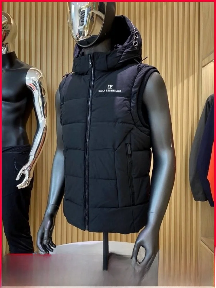 

Thiened Winter Cotton Vest for Men Casual Embroidery Proc Detachable Hood Stand Fit Zipper Decoration Polyester Fiber